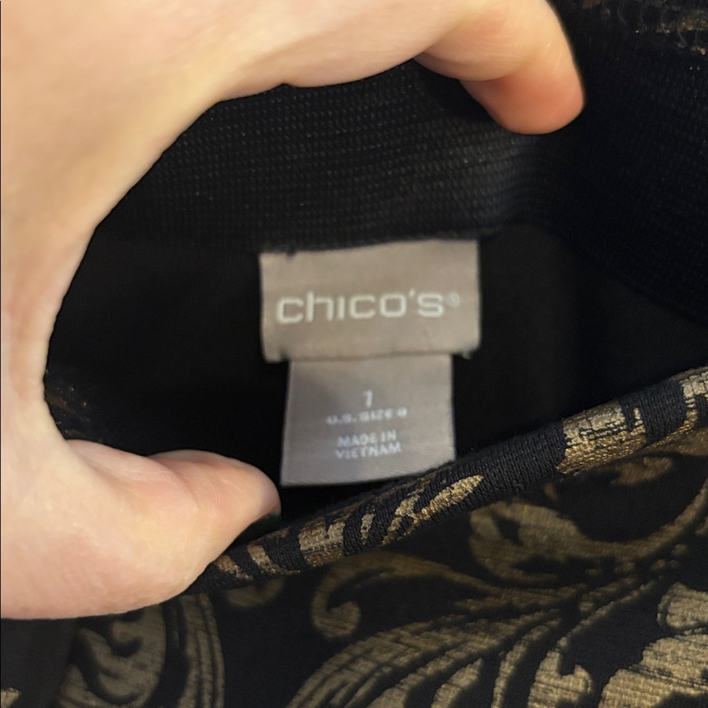 Chico's Elegant Black and Gold Pull on Trousers Size 8 - Picture 2 of 4